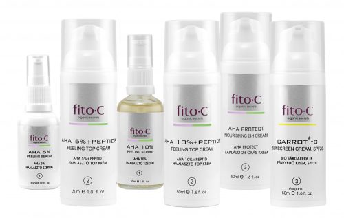 fito.C - 8 Hetes Otthoni AHA Készlet (2db Szérum, 2db TOP Krém, 1db Protect, 1db Kémiai Fényvédő)   - 15% árengedménnyel - *kémiai fényszűrőkkel
